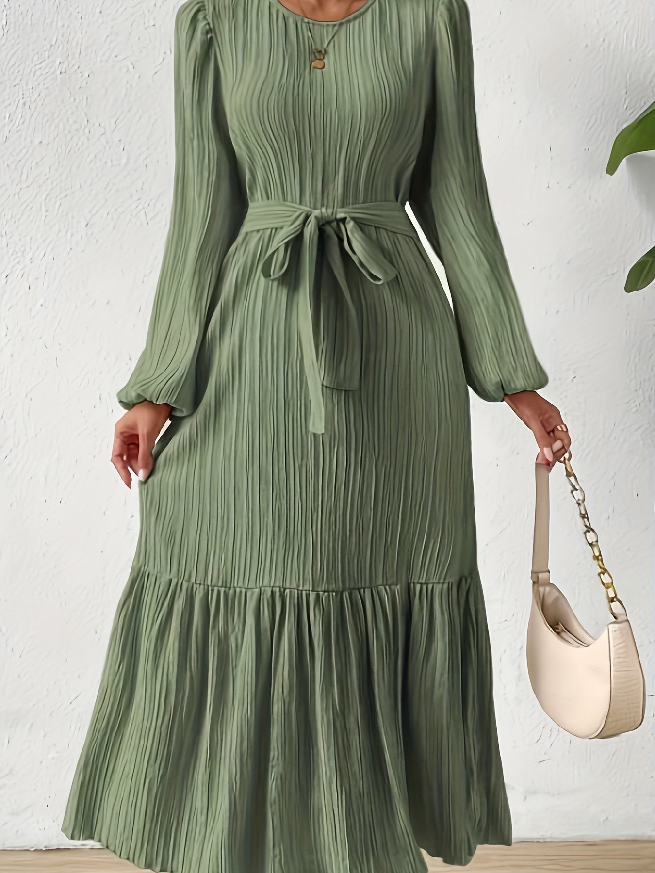 Long sleeve belted maxi dress