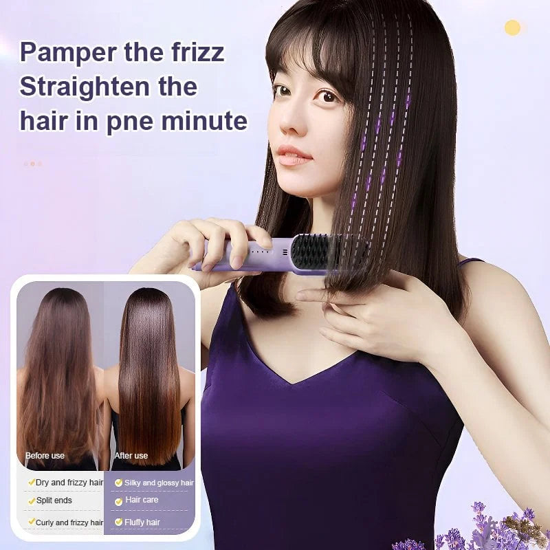 Portable cordless mini hair straightening comb