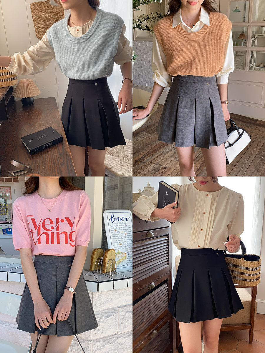 French preppy style wide slim fit A-line skirt